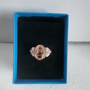 Oval Cut Peach Morganite Cz 925 Sterling Silver Size 11 Ring 14K Rose Gold